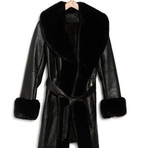 Azalea Wang Faux Leather & Faux Fur Belted Short Trench Coat - Women's Size M